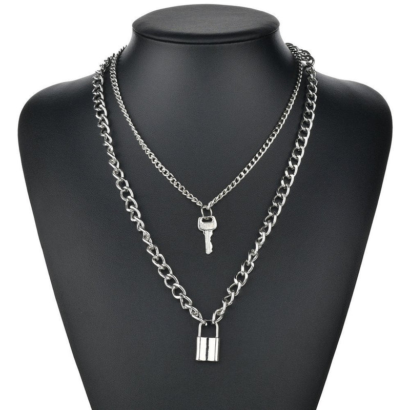 Multi Layer Lock Pendent Geometric Necklace
