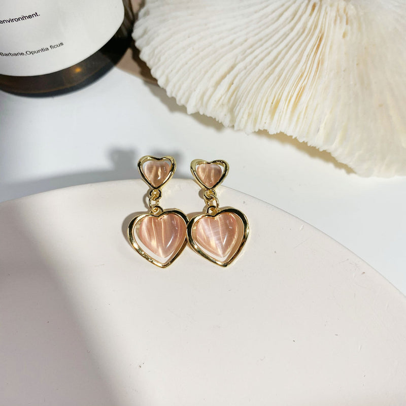 Opal Heart Stud Drop Earrings