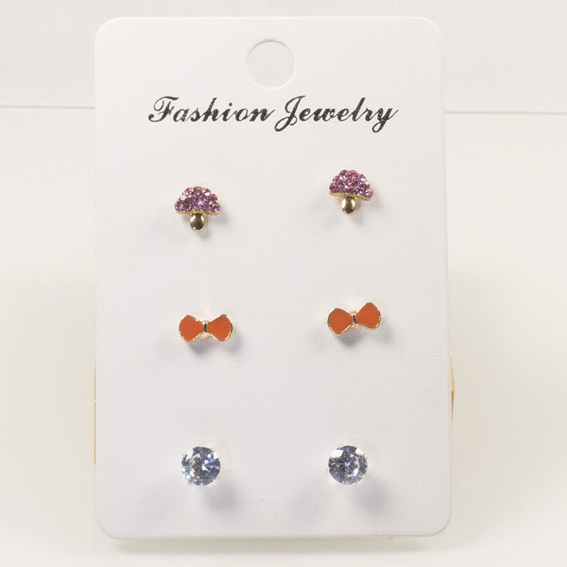 Mushroom butterfly stud earrings set