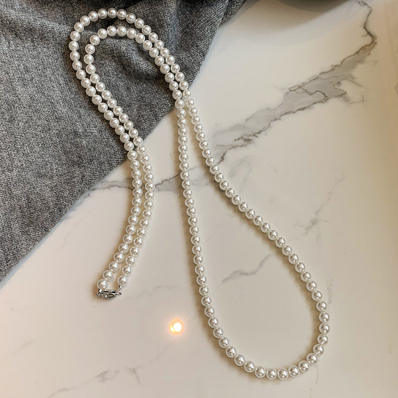 Long Gray Glass Pearl Vintage Charm Necklace