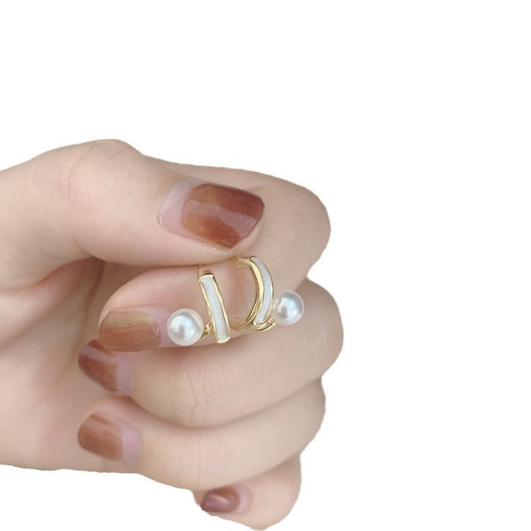 Vintage Pearl Enamel curved Earrings