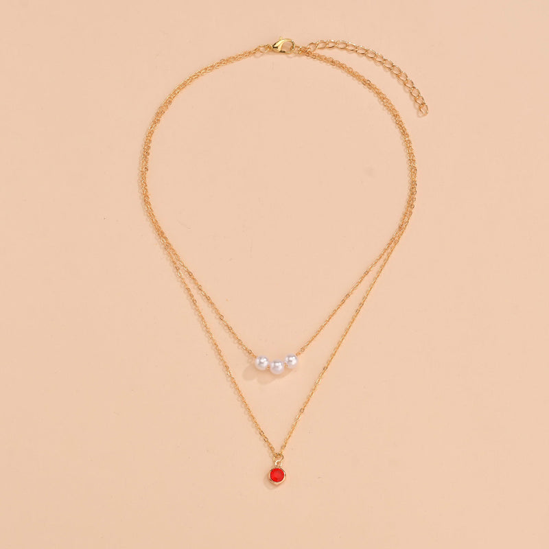 Women Red Crystal Layer Choker Necklace