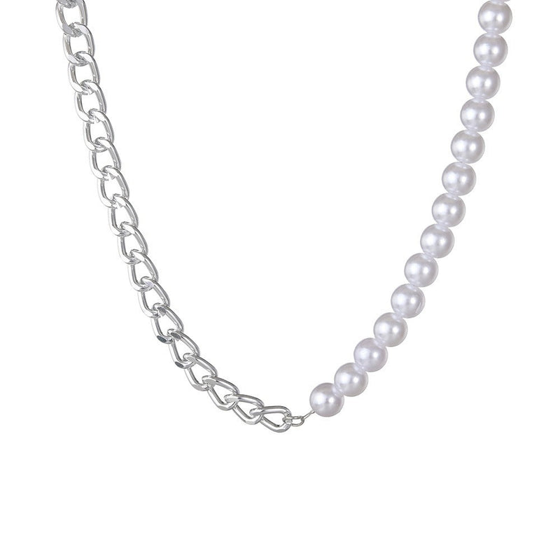 Elegant Chain Choker Necklace White Pearl