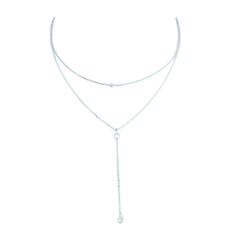 Double-Layered Tassels Necklace Elegant Women Crystal