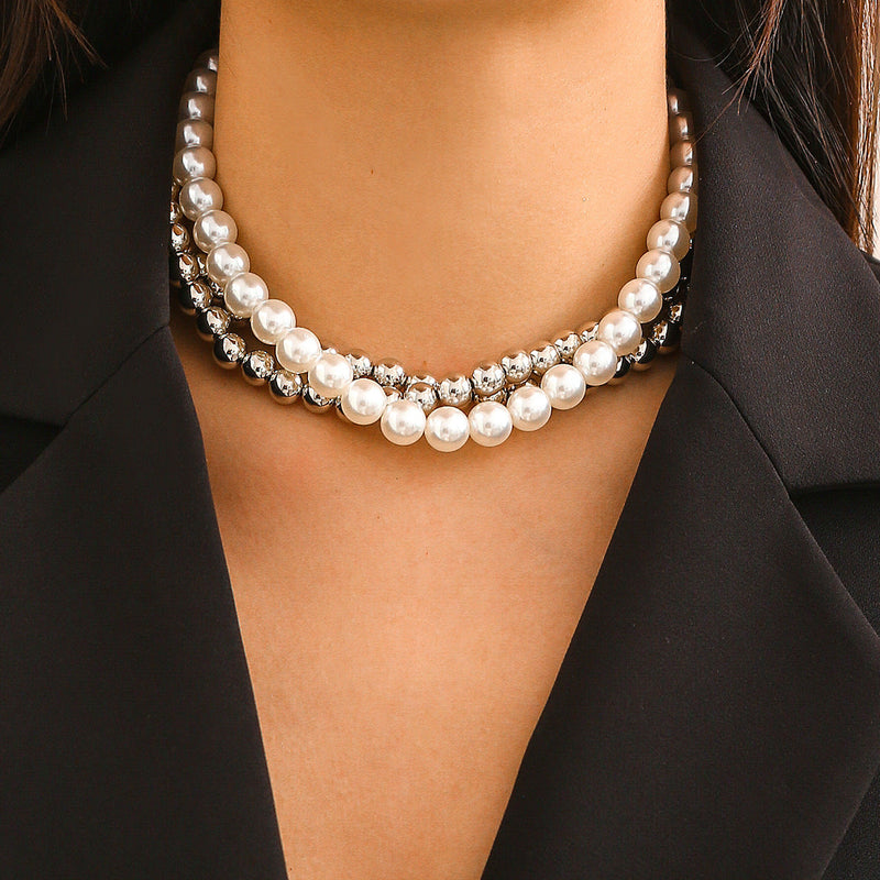 Beaded Pearl Necklace Imitation Pearl Multi-layer Necklace for Women