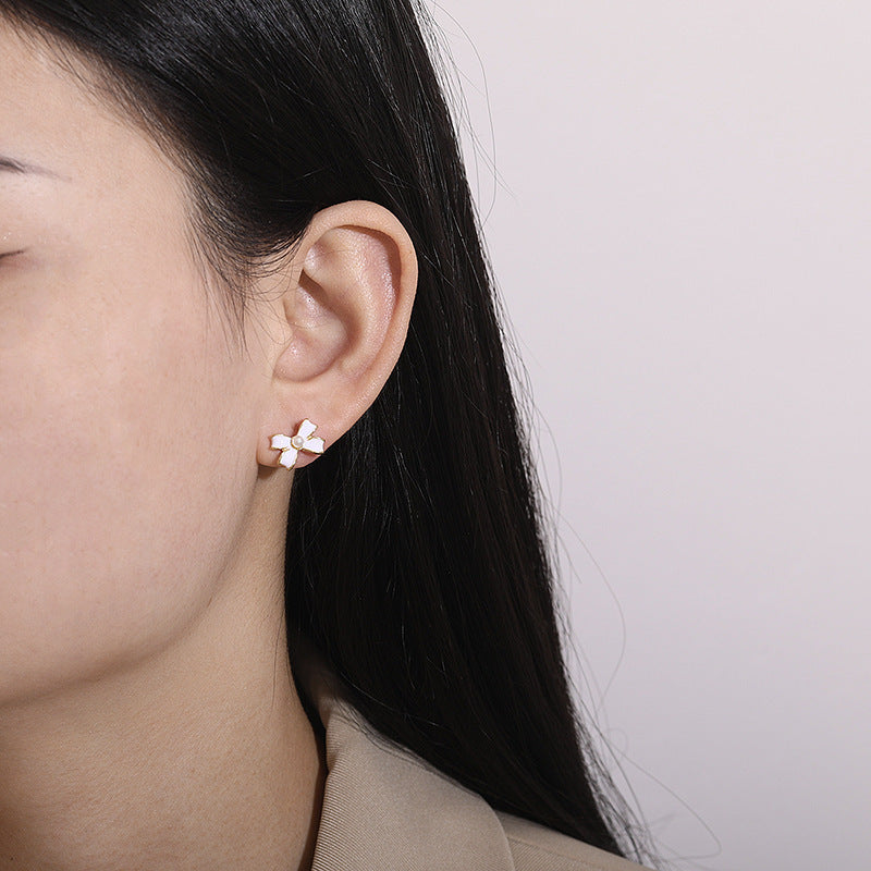 White Enamel Bow Earrings