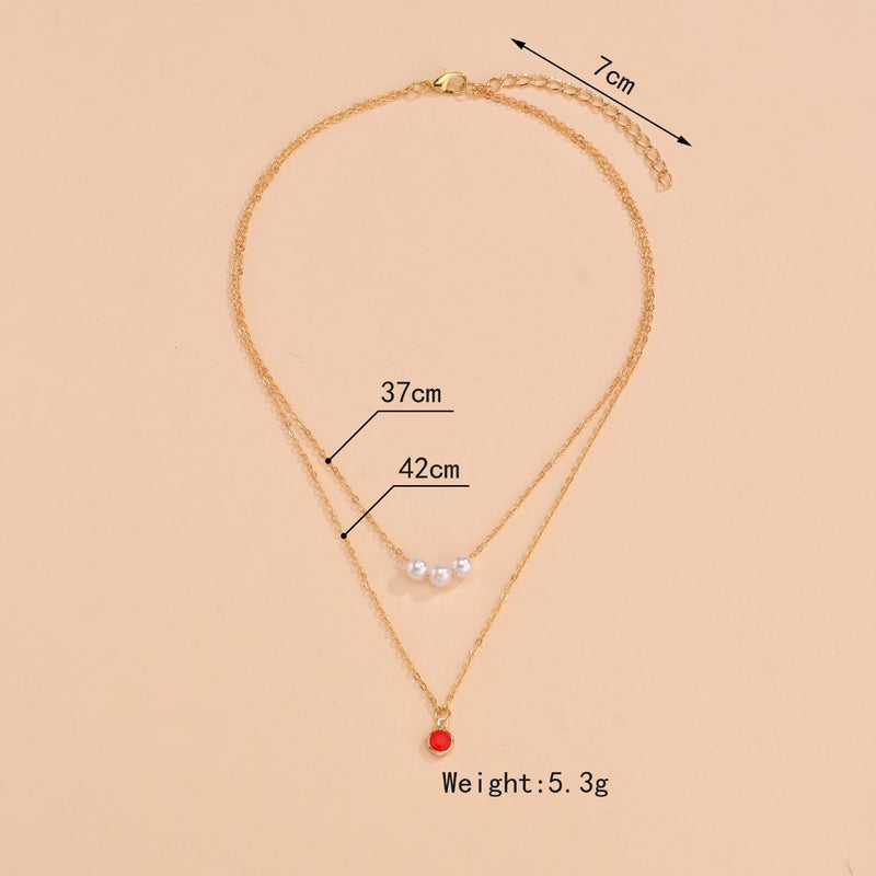 Women Red Crystal Layer Choker Necklace