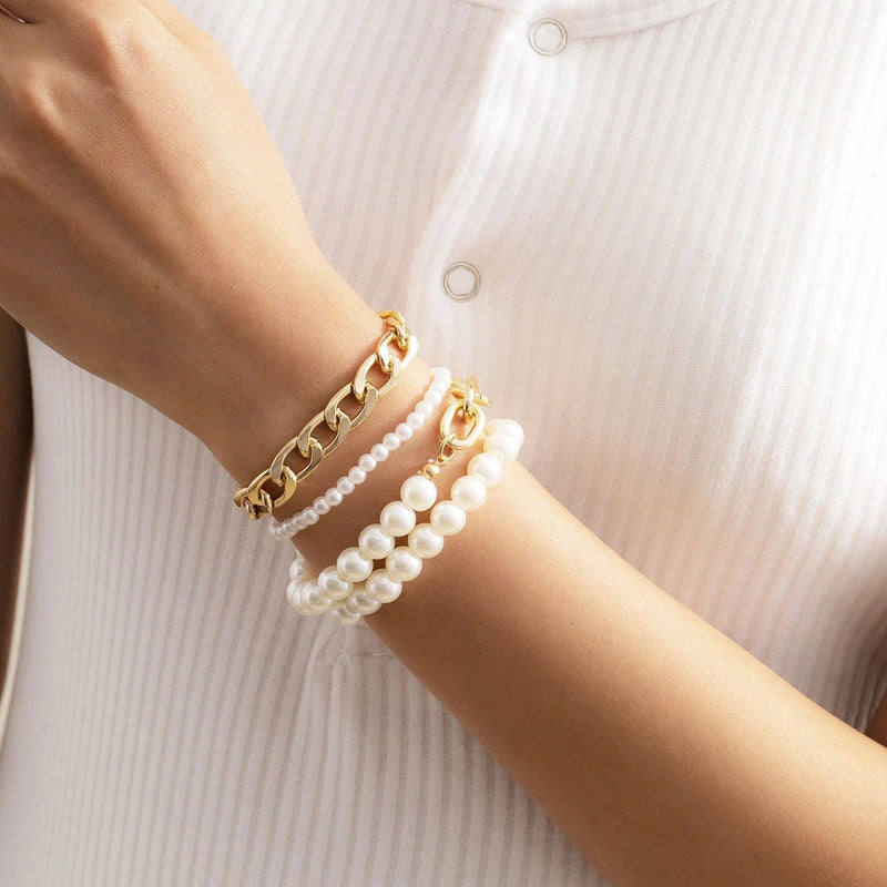 Cuban Link Chain Pearl Bracelet