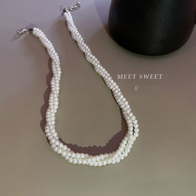 Multi layers women choker Pearl Necklace Round Twisted
