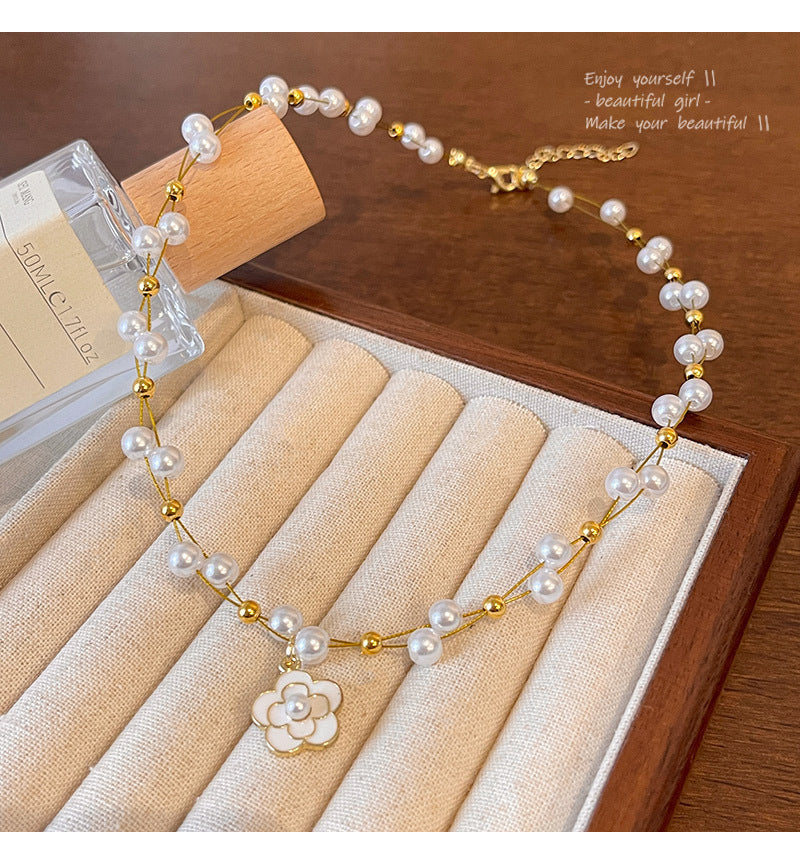 Pearl Camellia Necklace Women