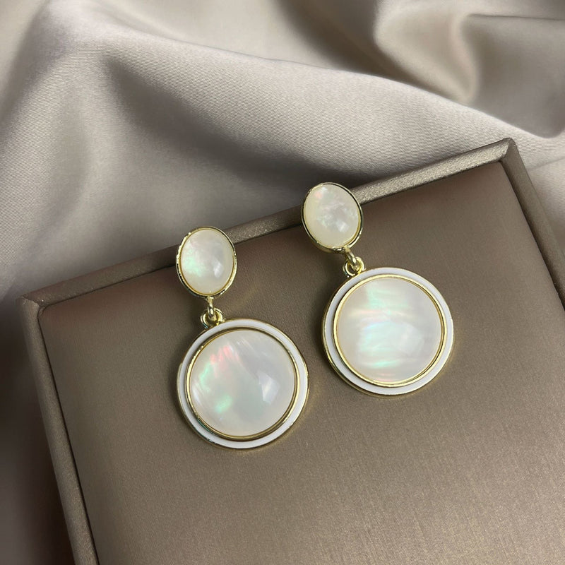 Double Layer Opal round Earrings