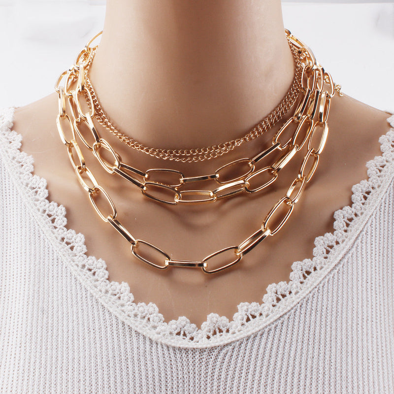 Punk Style Geometric Multi-Layered Mixed Chain & Link Necklace