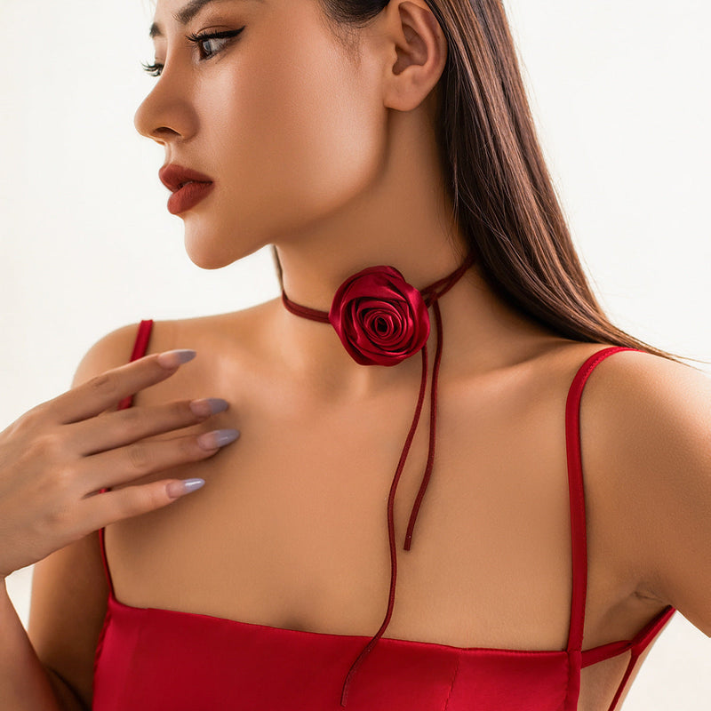 Rose Vintage Choker Necklace Elegant Fabric