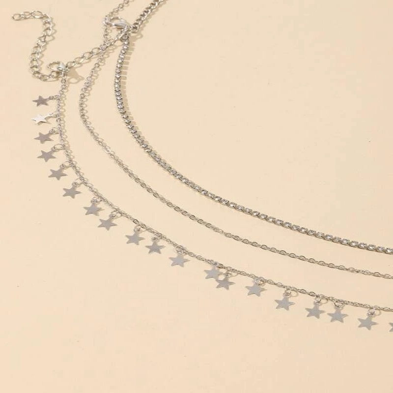 Geometric Rhinestone Star Pendant Tassel Belly Waist Chain for Women