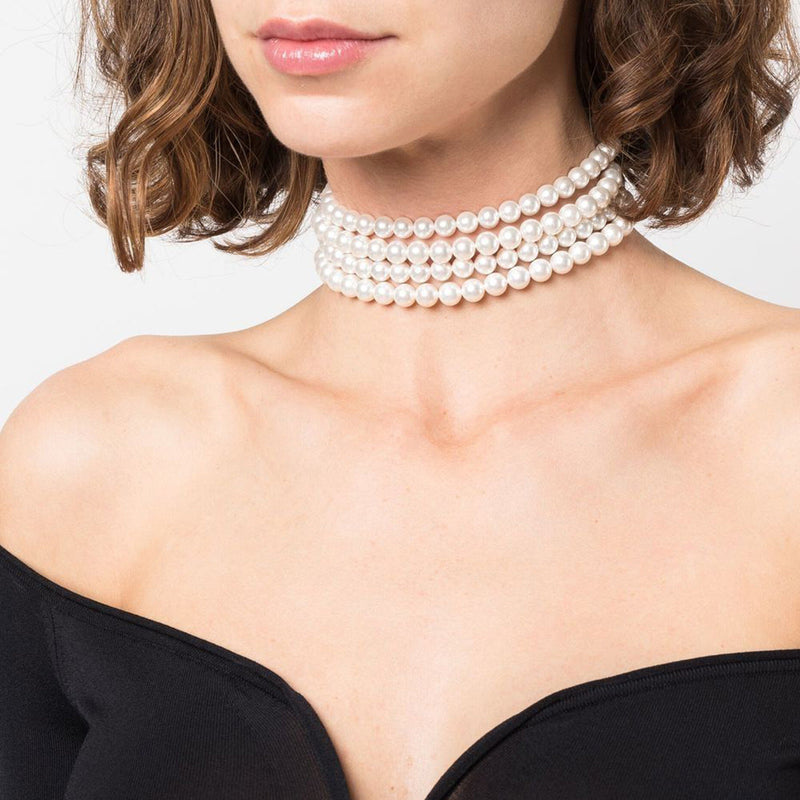 Boho Multi Layered Pearl Choker Necklace