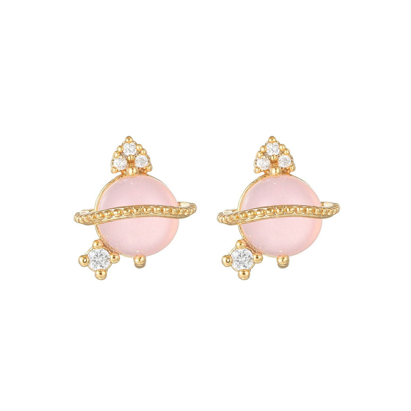 16 Pairs Pink Heart Stud Hoop Huggies Drop Earrings Set, 18K Gold Plated Stacking CZ & Pearl Designs, Planet Snowflake Moon Star | Cubic Zirconia