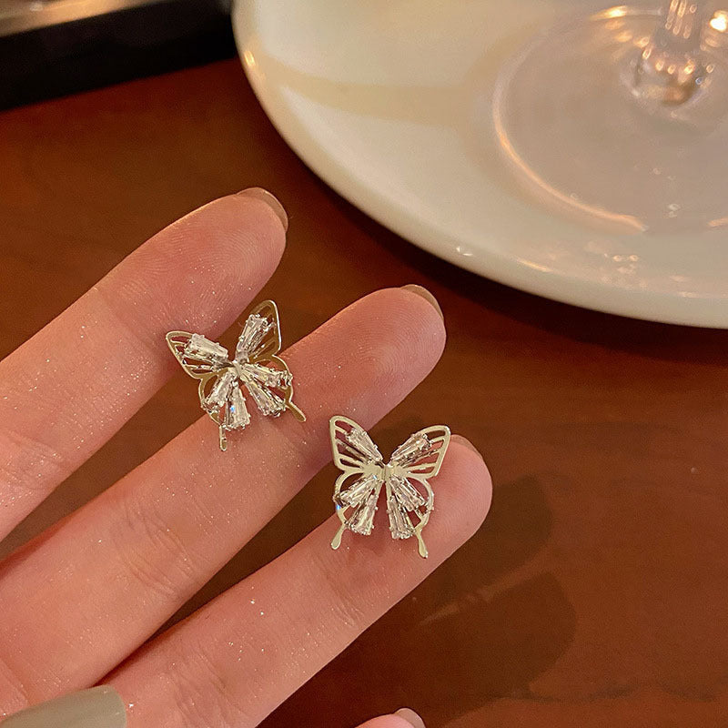 Fashion Rhinestone Hollow Butterfly Stud Earrings