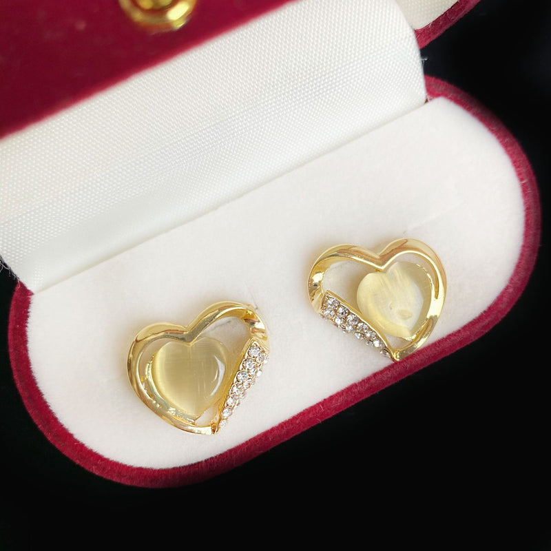 Fashion Rhinestone Heart Opal Stud Earrings