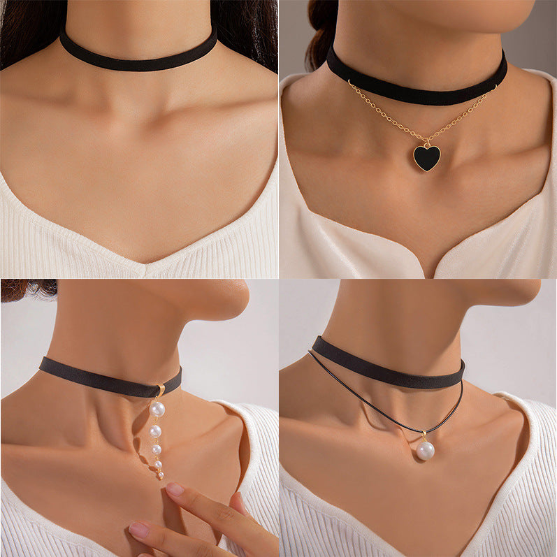 Heart Velvet Flannel Choker Chain Necklace
