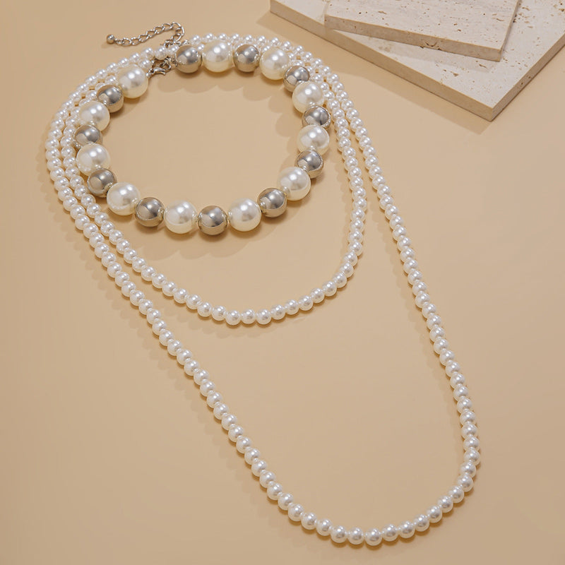 Exaggerated Big Pearl Chunky Heart CCB Round Ball Bead Chain Punk Choker Necklace