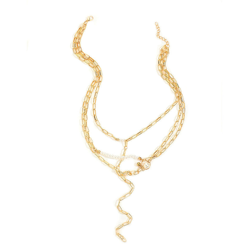 Layer Long Chain Necklace Pearl Charm Jewelry for Women