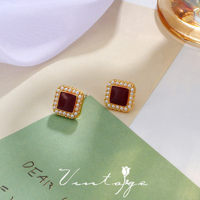 Geometric Pearl square Earrings