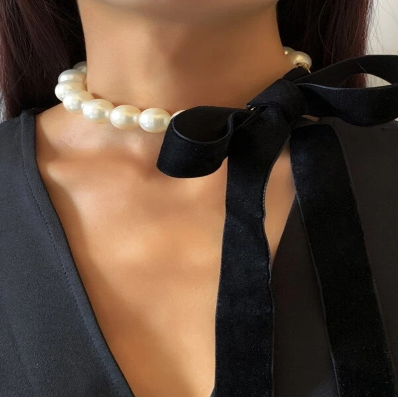 Black Rope Chain Women Jewelry Pearl Necklaces