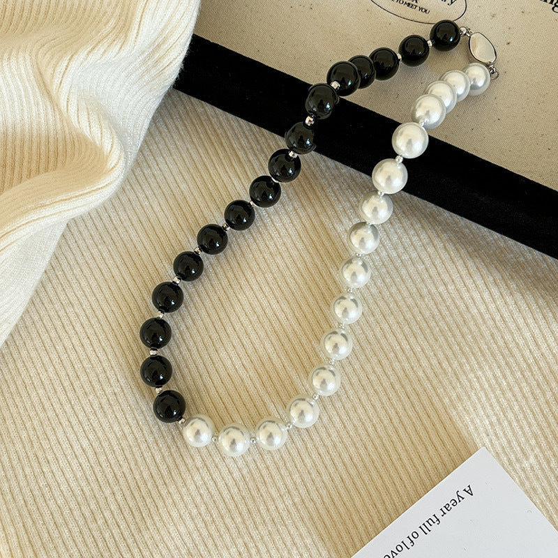 White Black Pearl Beaded Necklace
