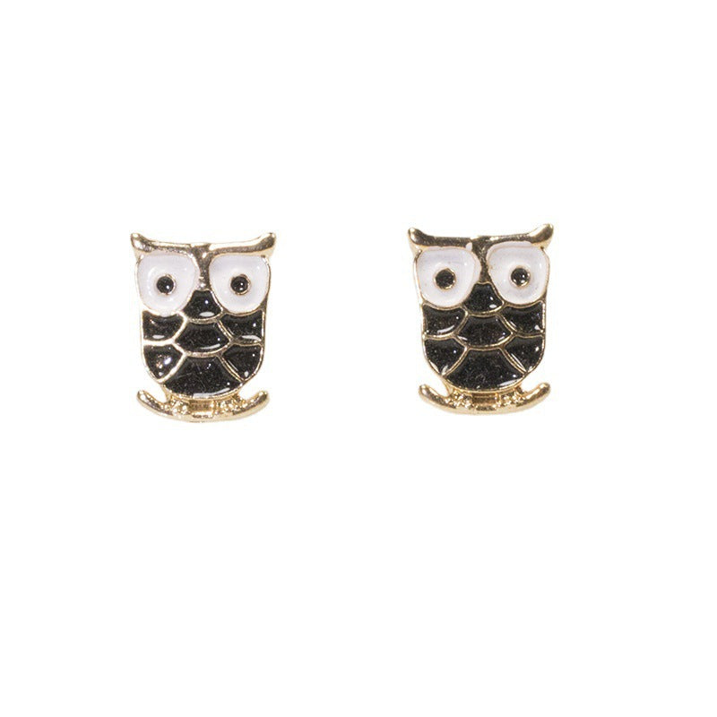 Enamel Owl Stud Earring