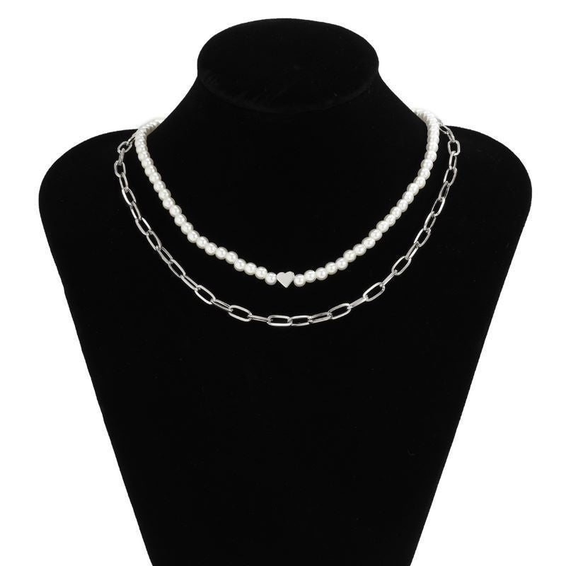 Pearl love Necklace Double Layer