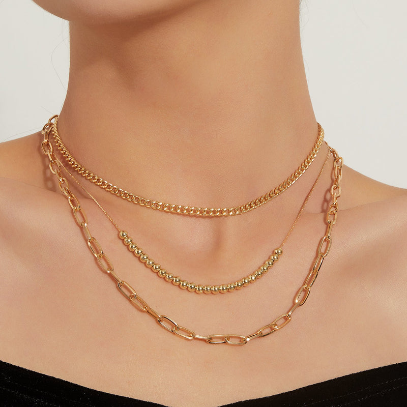Paperclip Chain Triple Layer Necklace