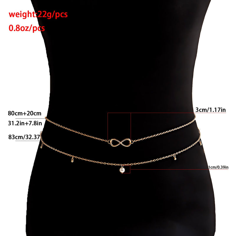 Sexy Double Layers Bikini Body Chain Beach Pearl Belly Chain
