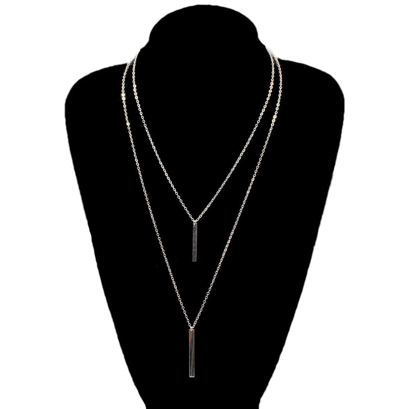 Layered Rectangular Pendant Necklace