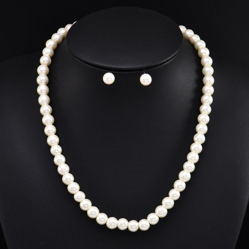 Women Necklace Earring Pearl Jewelry Set