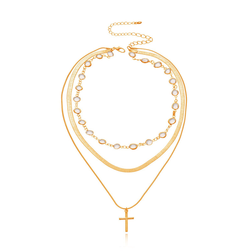 Cross Pendant Snake Bone Chain Necklace for Women