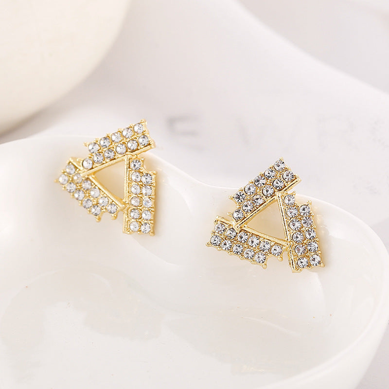 Full Rhinestone Triangle Shape Stud Earrings