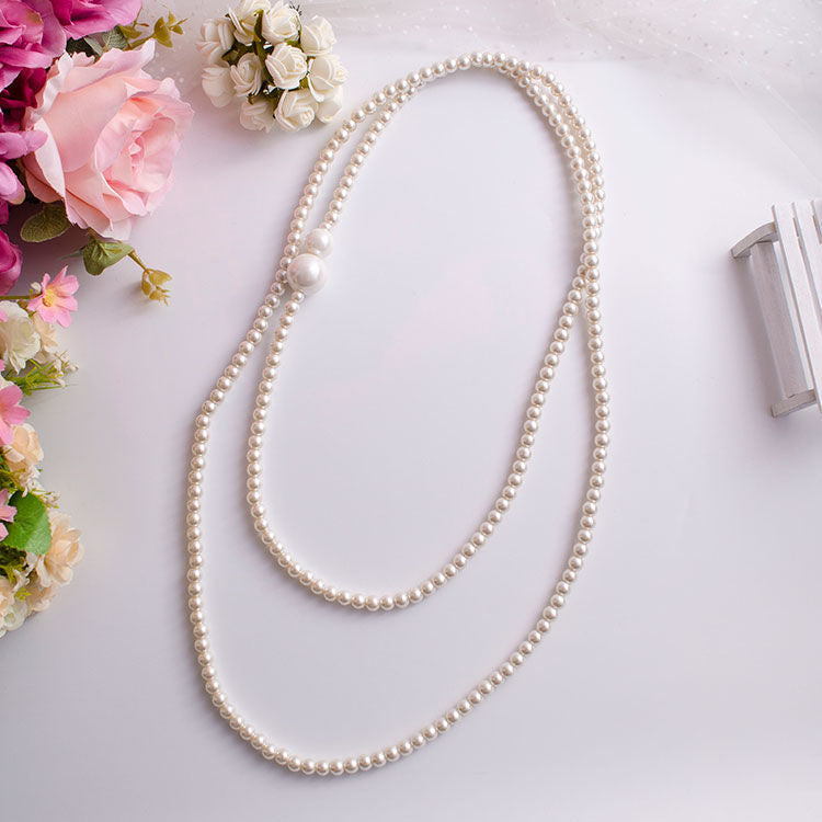 Courtly Ladies White Imitation Pearl Necklace Long Necklace