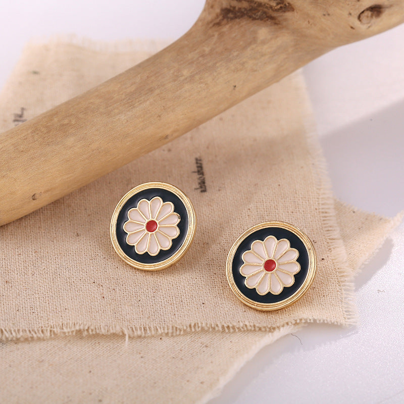 Blue Enamel Daisy Flower Stud Earrings