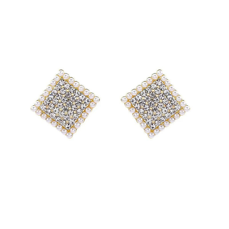 Full Rhinestone Square Geometric Earrings