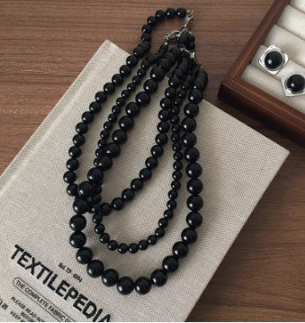 Nature Stone Black Red Beaded agate necklace