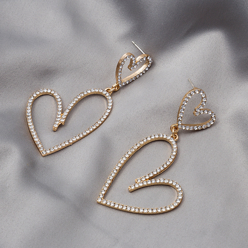 Crystal Rhinestone Heart Drop Dangle Earrings