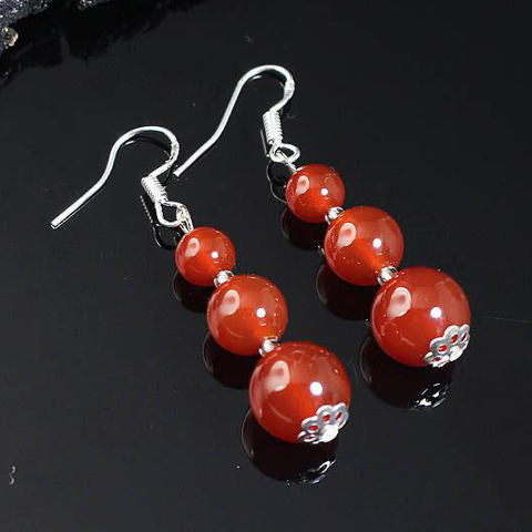 Round Nature Stone agate Bead Dangle Earrings