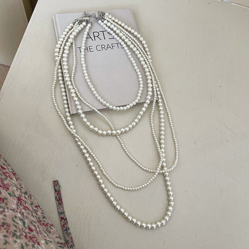 Layers Pearl Beaded Necklace Long Jewelry Women