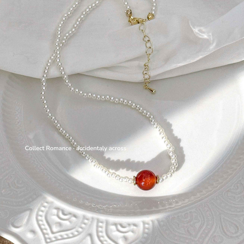 Pearl Necklace Agate Bead Pendant Necklace