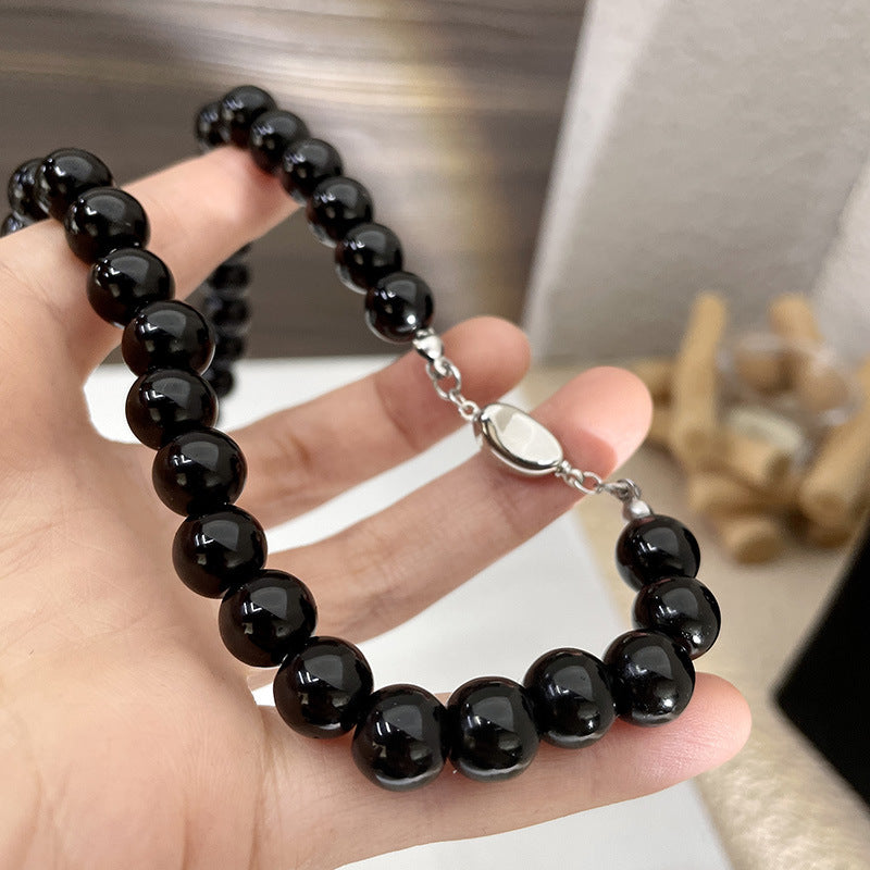 Black Glass Round Beads Necklaces
