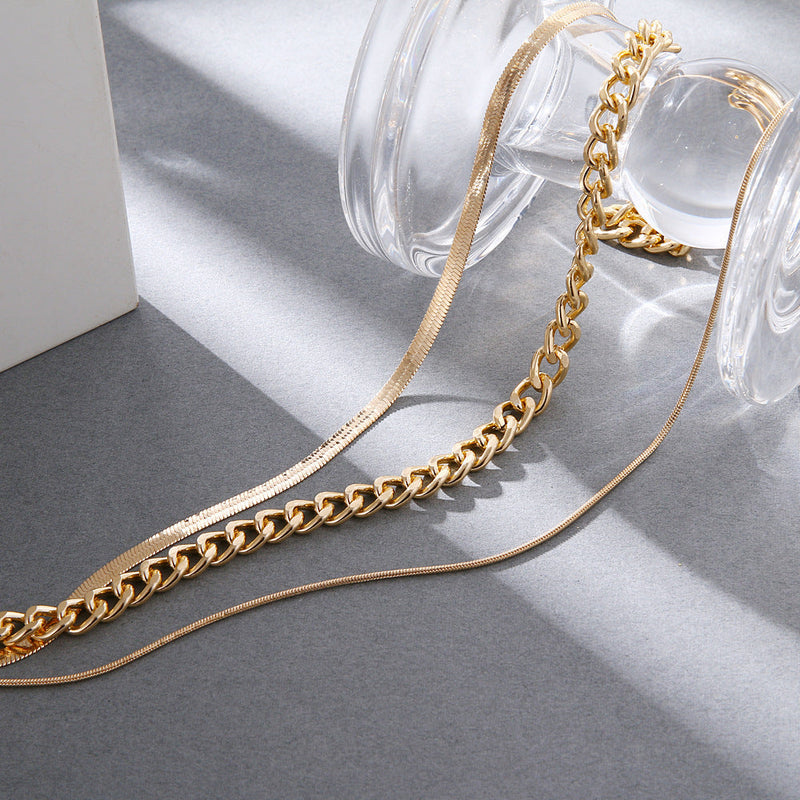 Fashion Snake Bone Chain Cuban Chain Multi Layer Chain Necklace