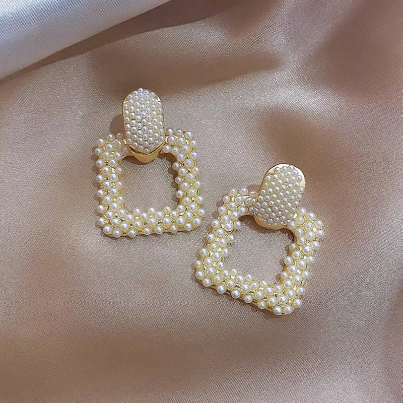 Geometric Pearl Square Dangle Earrings