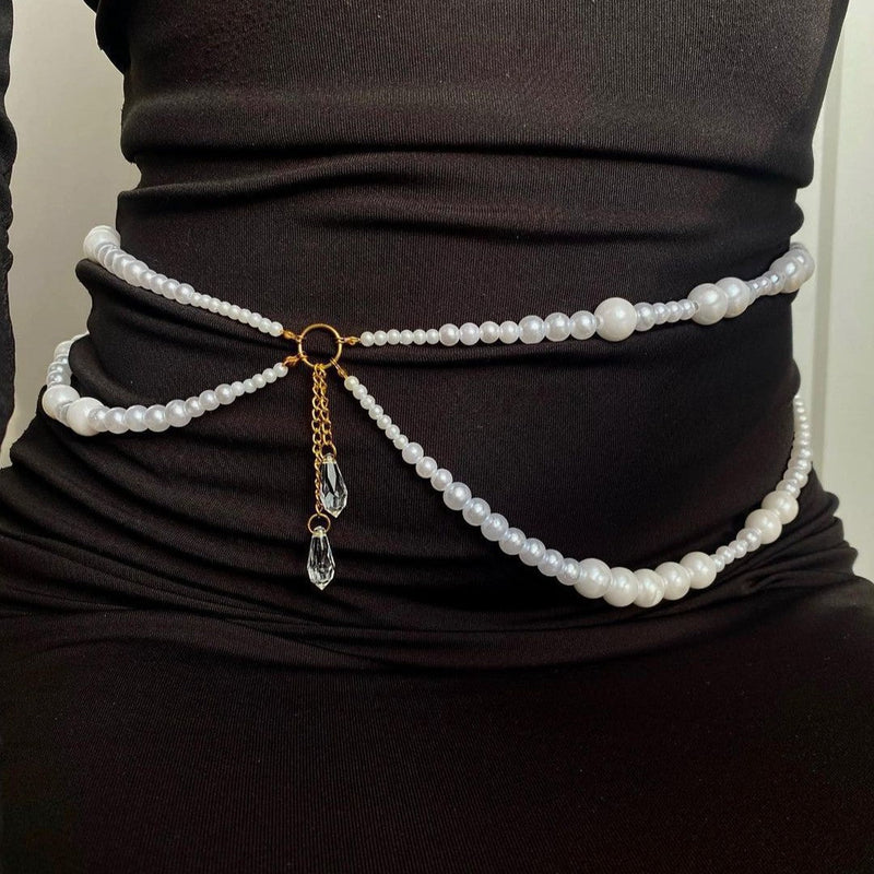 Sexy Waist Chain with Imitation Pearl Multi-Layer Beaded Chain Belt