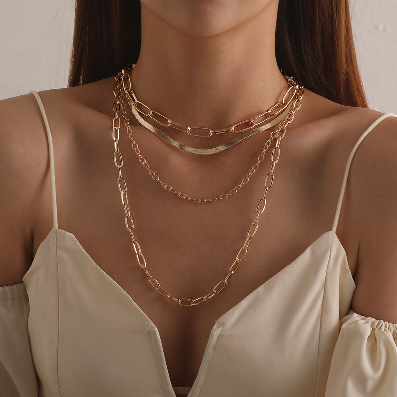 Multiple Paperclip Chain Layer Necklace Set