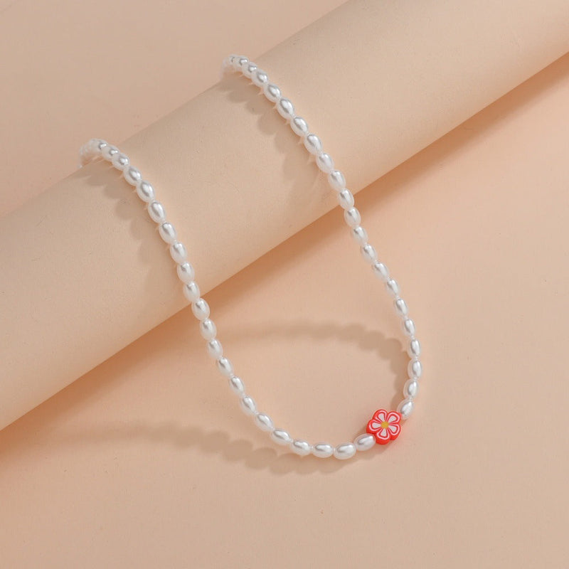 Polymer Clay Colorful Flower Pearl Necklace